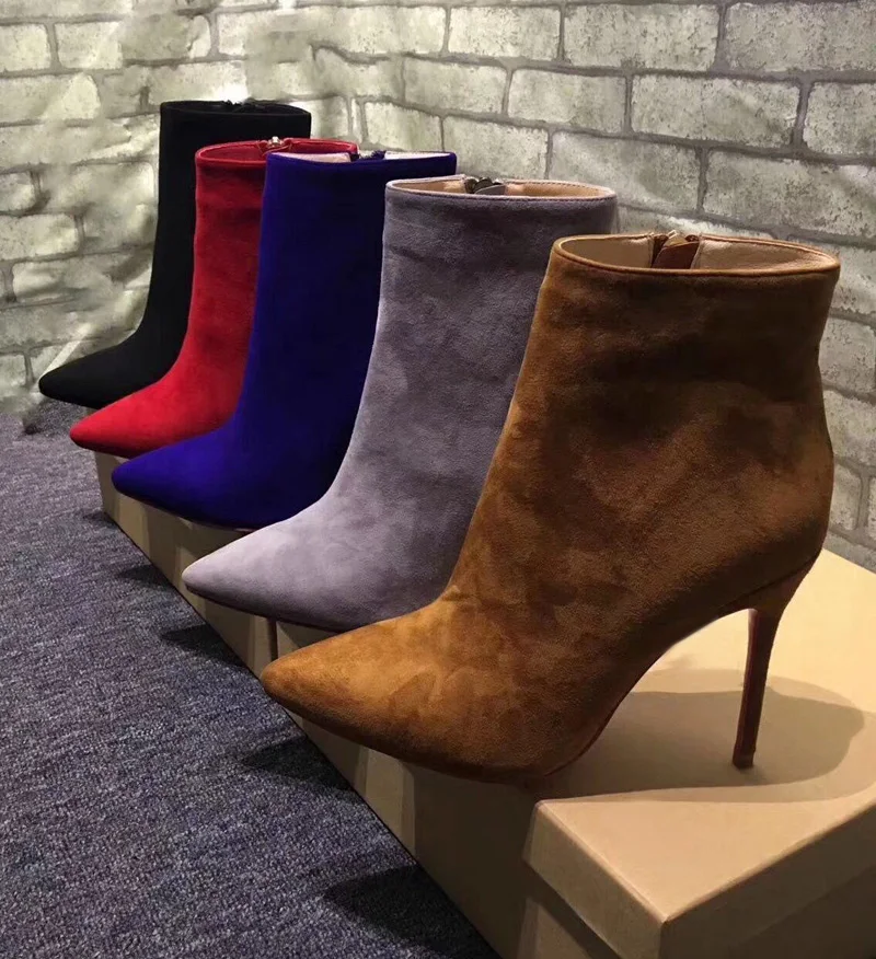 

Suede Ankle Boots Woman Pointed Toe High Heel Boots Women 10CM High Heel Dress Pumps