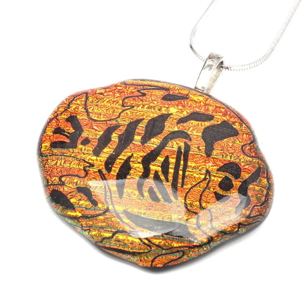 OlingArt Colorful gold foil Royal orange Jewelry Pendant Limited edition Big heart Lampwork Glass Pendant for Necklace