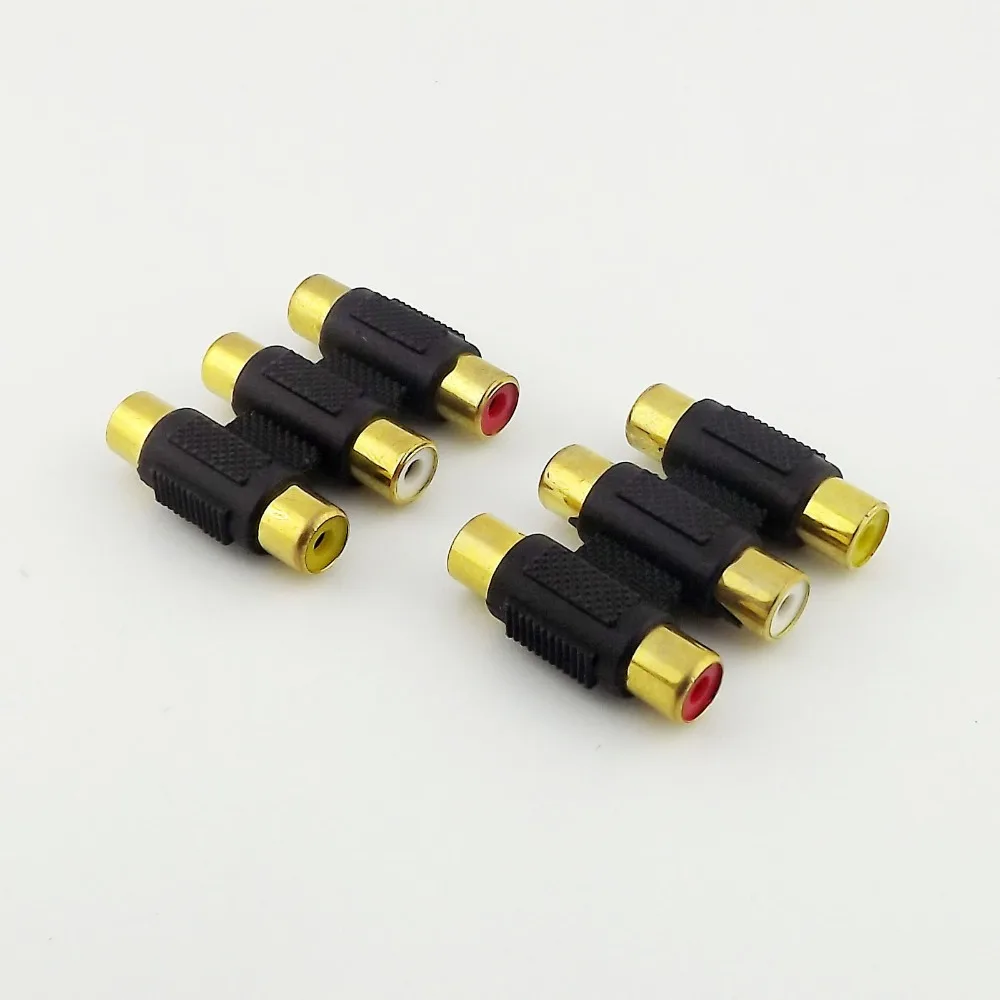 1 peça triplo 3 rca fêmea para 3 rca fêmea ouro av adaptador de conector de áudio e vídeo