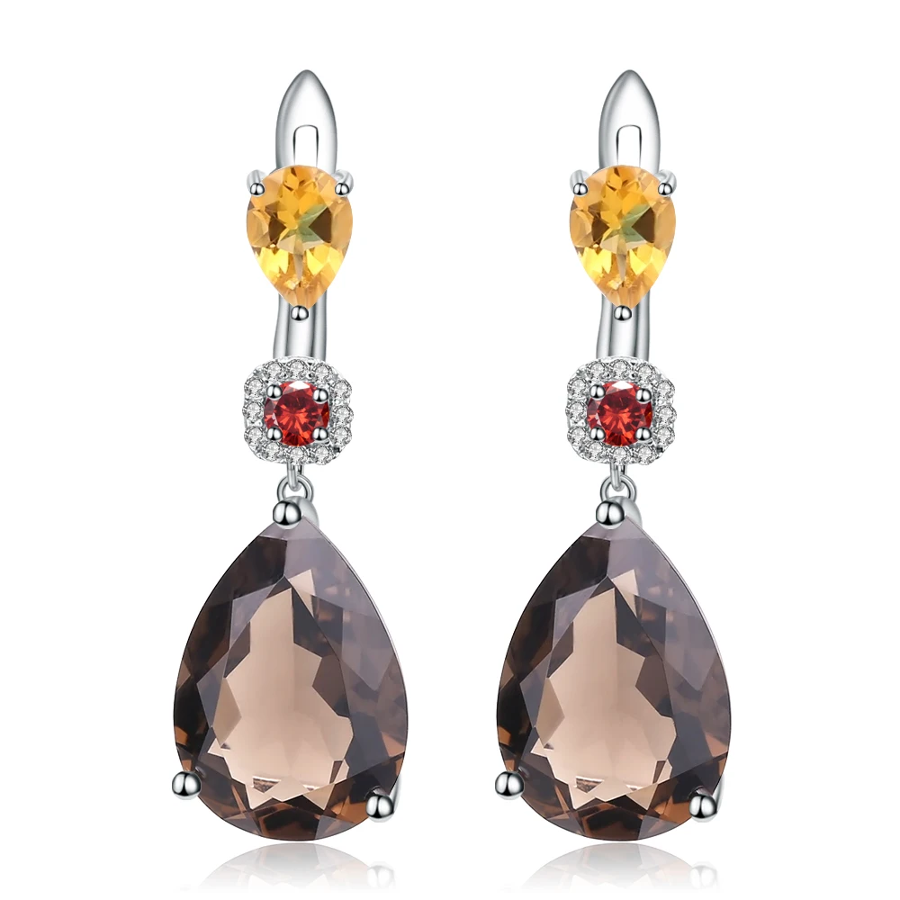 GEM\'S BALLET MixGemstones Natural Smoky Quartz Citrine Garnet Earrings 925 Sterling Silver Drop Earrings For Women Fine Jewelry