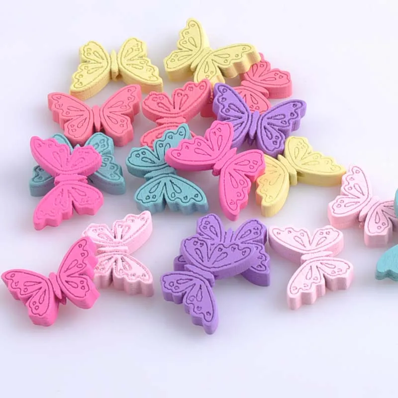 50pcs Mixed Butterfly Pattern Wooden Spacer Beads For Jewelry making DIY 24x18mm MT1421X