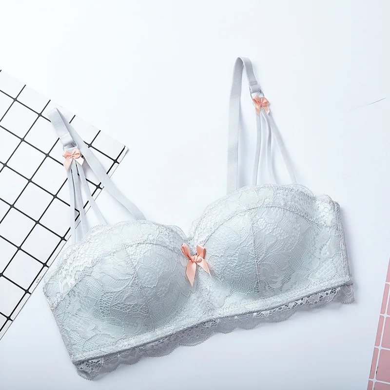 women bra New lace rimless bra Small chest half cup Butterfly-knotted underwear Comfortable and breathable lingerie femme