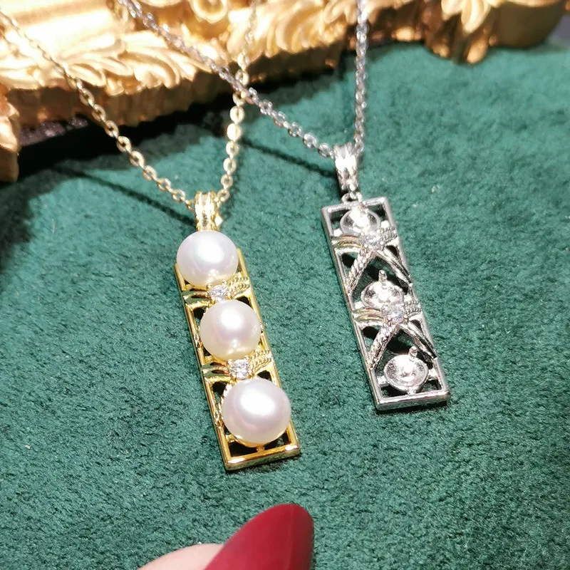 

3Pcs/Lot New Elegant Pendant Holder For 3 Pearls S925 Sterling Silver Pendant Findings Women DIY Pendant Accessory