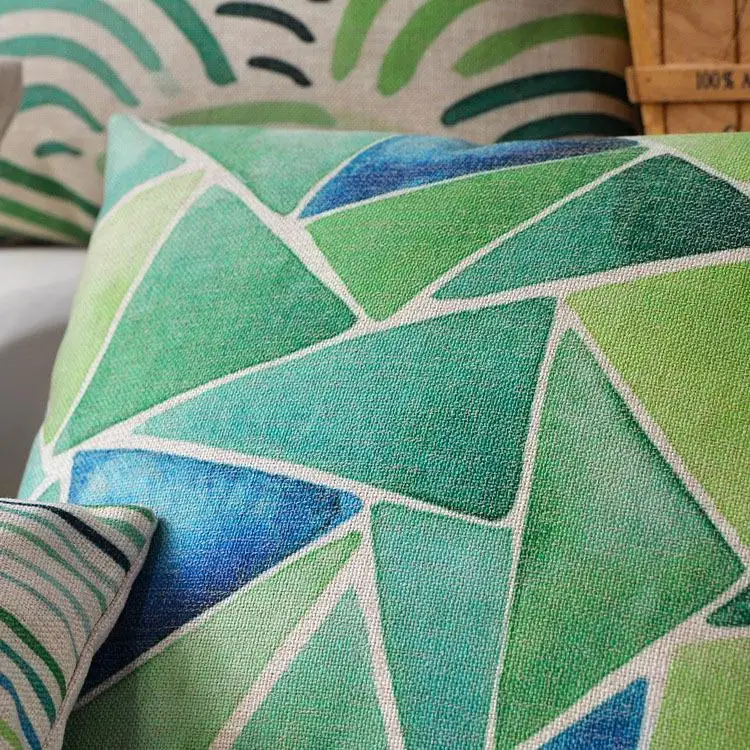Fresh Pastoral green pillow ,geometric Pillow cushion ,Linen pillowcase,sofa cushions home decorative Pillows