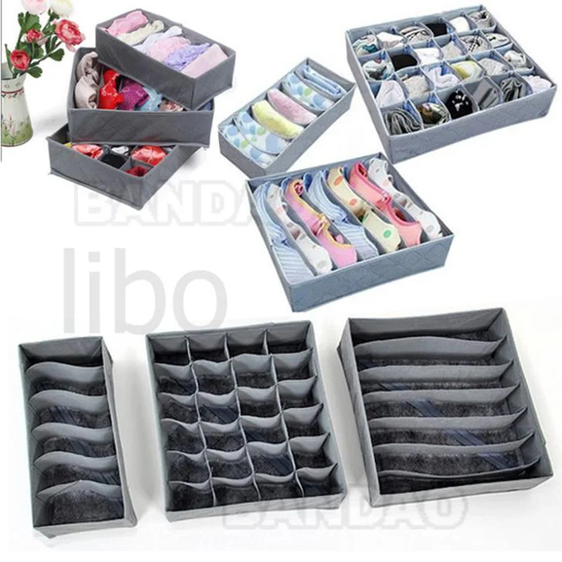 2016 Rushed Box Storage Box 3pcs /conjunto Dobravel Bamboo Charcoal Armazenamento Organizador Caixa Underwear Sock Ties Sutia