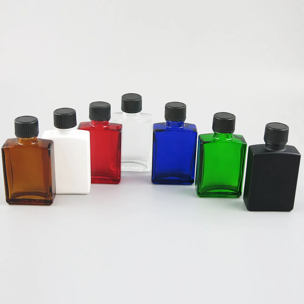 10pcs/lot 1oz 30ml Amber Clear Black White Green Blue Essential Oil Glass Bottle with Black  Cap Refillable Cosmetic Container