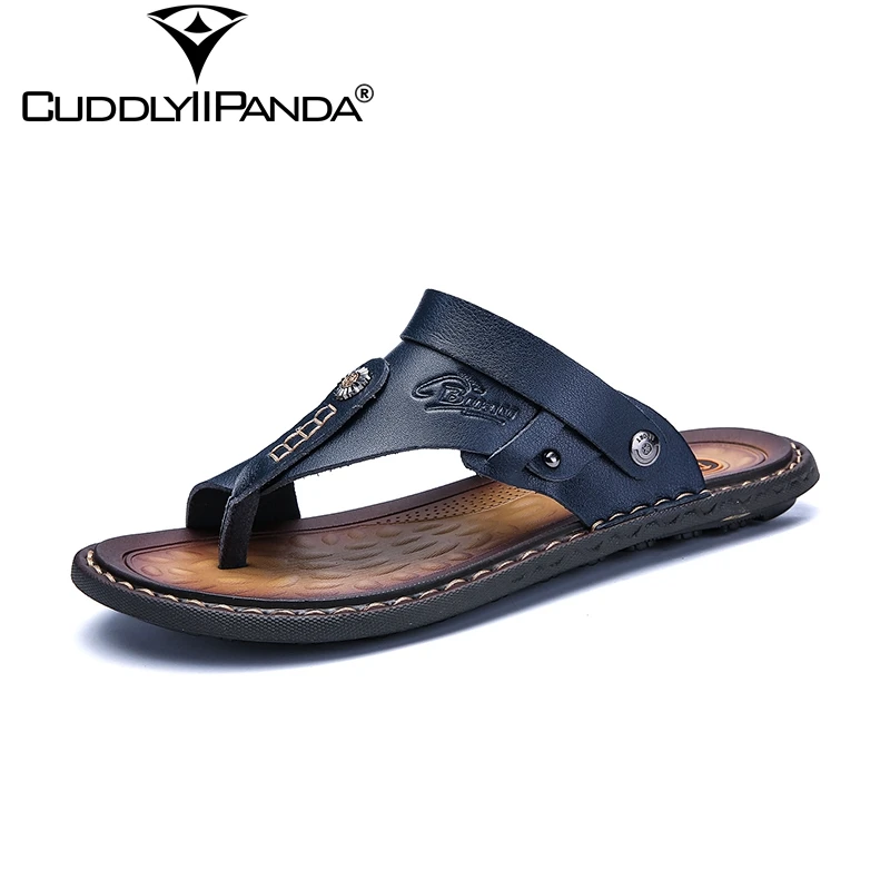 

CuddlyIIPanda Summer New Cool Plus Size 45-47 Men Flip Flops Light Weight Beach Slippers Metal Decoration Sandalias Hombre