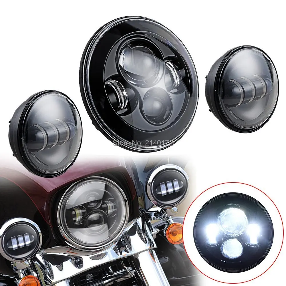 

Motorcycle Led Headlight 7'' 40W High/Low Beam And Black 4.5INCH 4-1/2'' 30W LED Fog Passing Auxiliary Spot Light For Harley