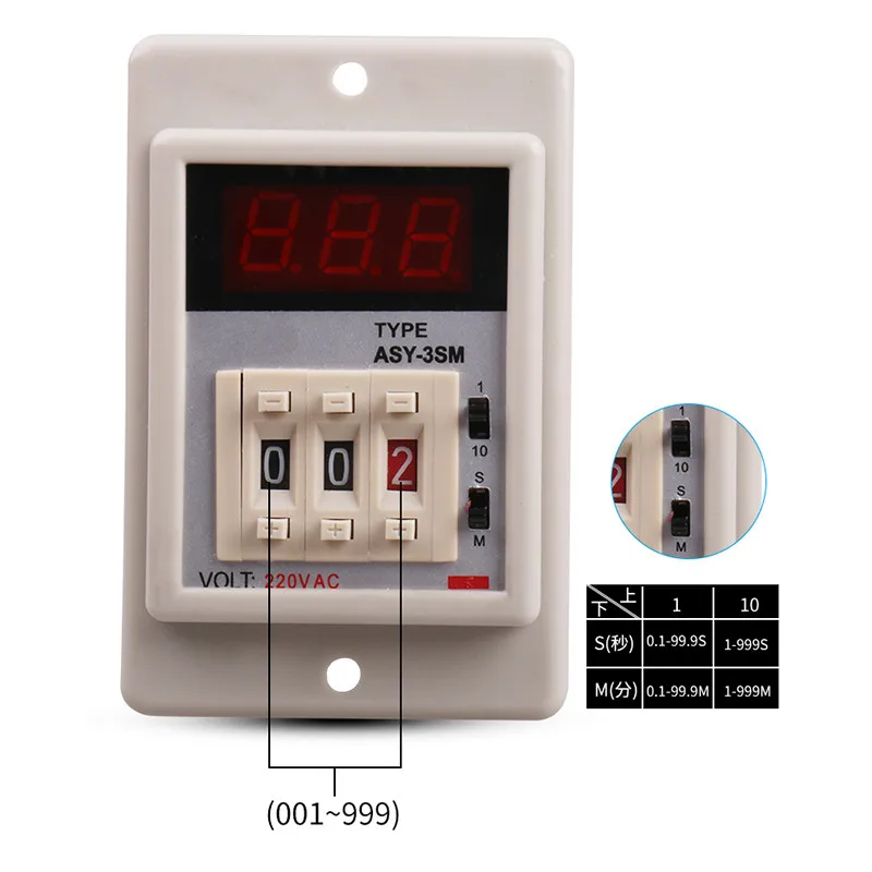 

1PCS digital power on time delay relay timer 0.1s-999m LED display ASY-3SM 8 pin panel installed DPDT