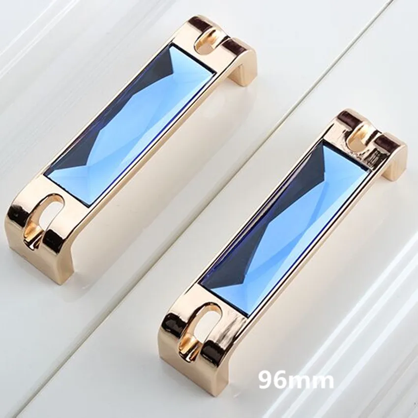 32mm 96mm 128mm 160mm moden fashion blue crystal win cabinet wardrobe door handles champagne gold dresser drawer pulls knobs 5