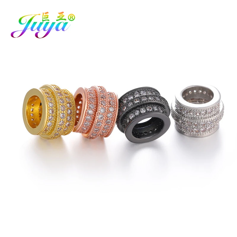 Juya DIY Women\'s Beads Jewelry Making Metal Beads Supplies Handmade Cubic Zirconia Big Hole Decorative Charm Beads Wholesale