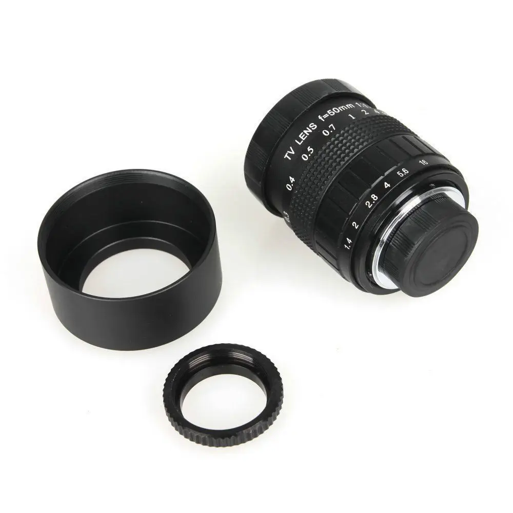 FUJIAN 50mm f/1.4 CCTV F1.4 Lens + C-M4/3 Mount + Lens Hood + Macro Ring for Olympus Panasonic Micro 4/3 M4/3 M 4/3