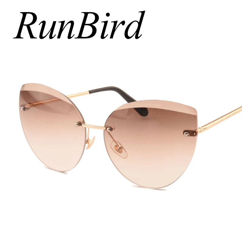 RunBird 2017 新しい猫目サングラスファッション女性の高級ブランドデザイナーリムレスキャットアイミラーサングラス女性のための UV400 1043R