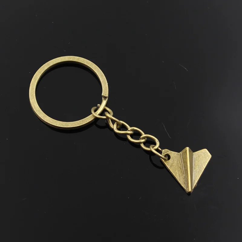 New Fashion Men 30mm Keychain DIY Metal Holder Chain Vintage Paper Airplane Plane 18x17mm Silver Color Pendant Gift