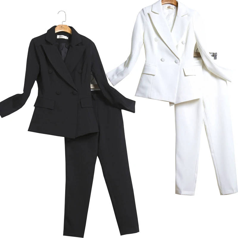 Women white Slim Pant Suits Female suit dress Notch Lapel Women\'s Business Office Tuxedos Jacket+Pants Ladies Suit