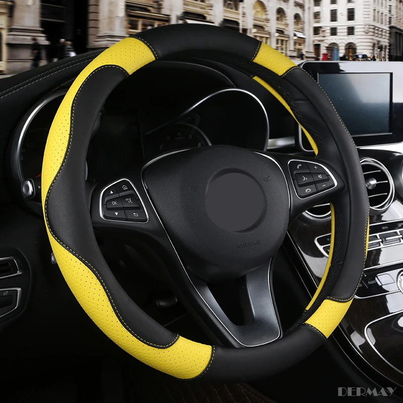 1 PC PU Leather Car Steering Wheel Cover Soft Anti-slip Car-styling Sport Auto Steering Wheel Covers Good Breathable Accessories