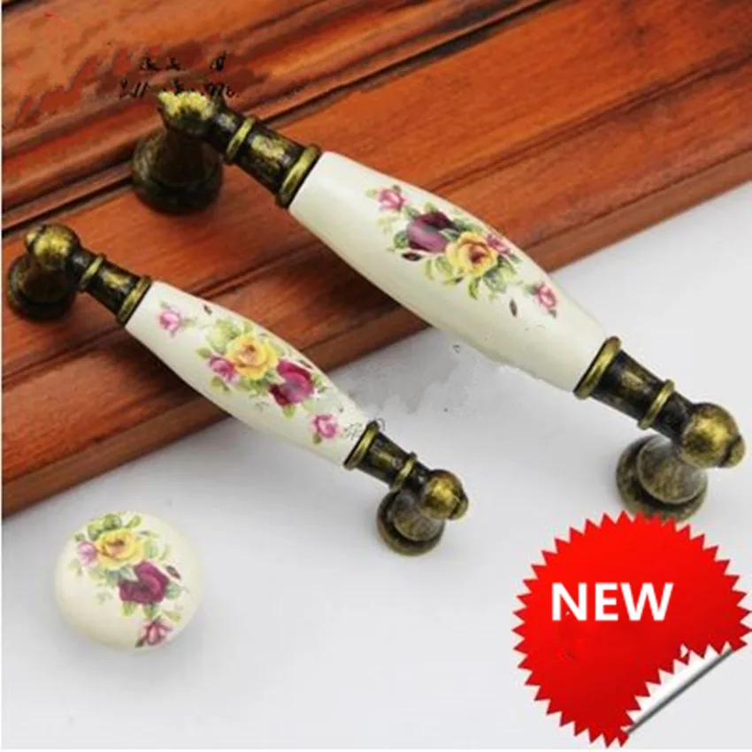 

96mm 128mm vintage rusic rural ceramic furniture handles bronze dresser kitchen cabinet door handle antique brass drawer knob 5"