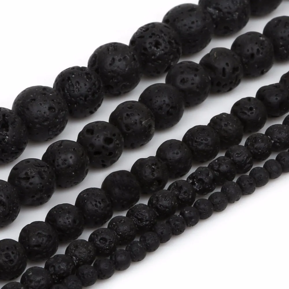 32-93Pcs Black Volcanic Lava Beads Lava Natural Stone Beads Round Volcanic-Stone Wholesale for Jewelry Making 4-12mm