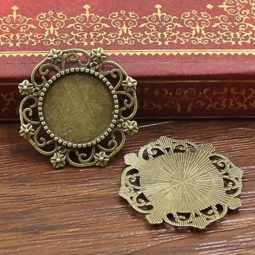 30pcs/lot Alloy Bronze Tone Cameo/Glass/Cabochon Frame bezel Settings, DIY Accessory Pendant 26x26mm(fit 14.5x14.5mm) K02344