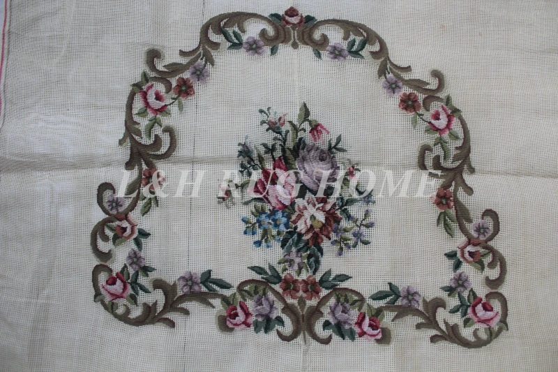 Free Shipping 20K Vintage Pre Worked Floral Needlepoint Canvas Tapestry Seat Cover Unfinished