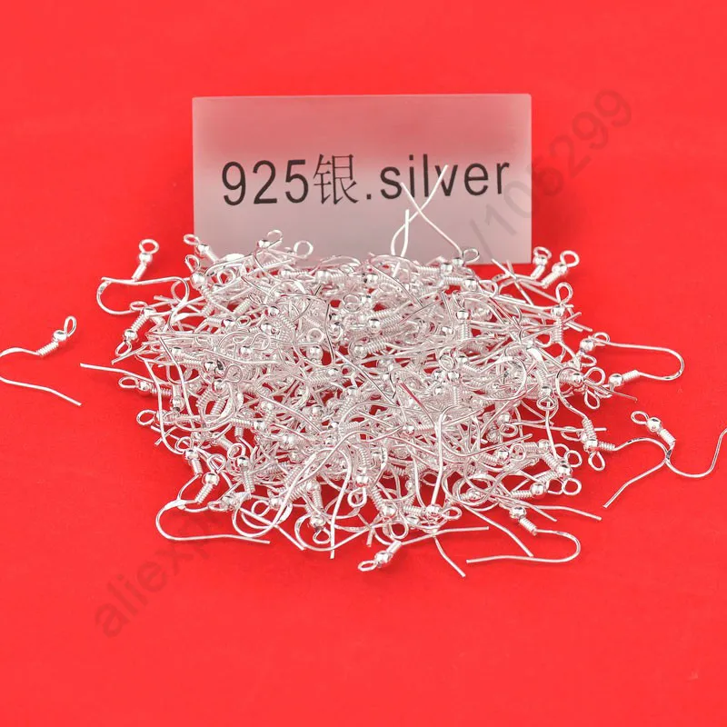 400PCS Wholesale 18mm 925 Sterling Silver Earring French Hooks Beaded Ball Jewelry Accessory Findings Ear Wire Component