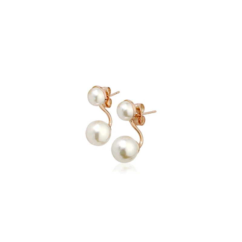 Big & Small Sizes Double Simulated Pearl Ball Silver Plated Golden Stud Earrings for Women Ear Piercing Jewelry