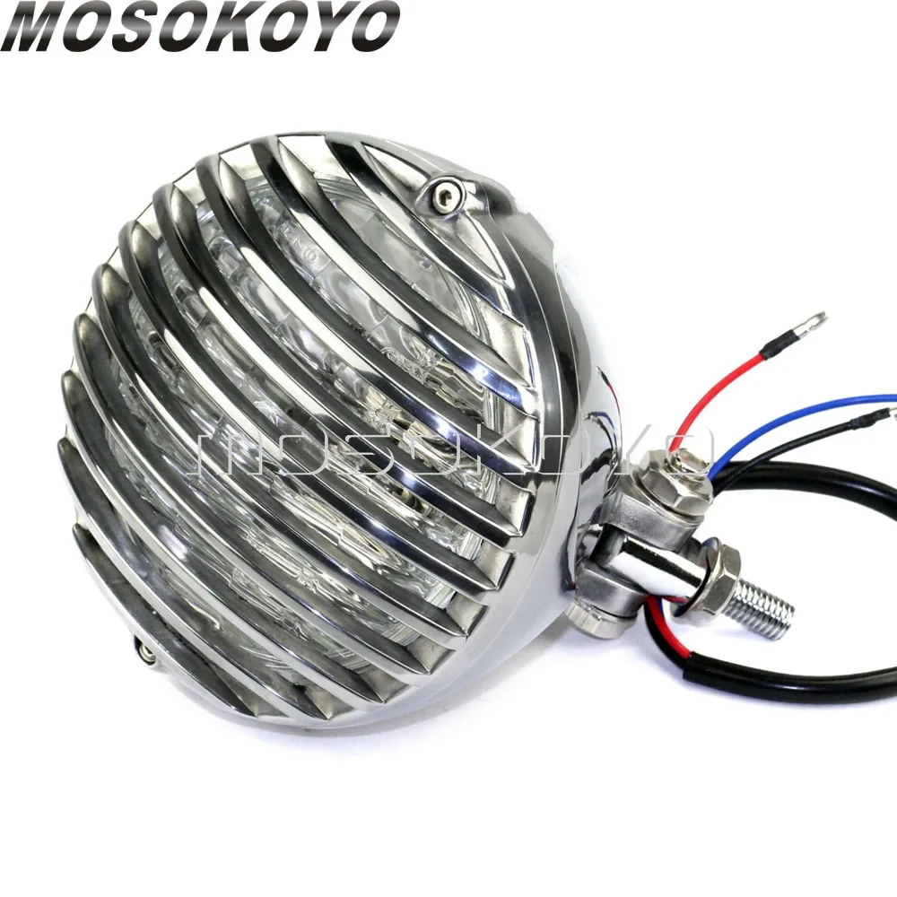 Motorcycle Finned Grill Headlight For Harley Cafe Racer Chopper Bobber Touring Dyna Custom XS650 CB750 5\