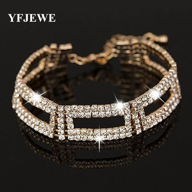 Top Quality AAA Roman Chain Bracelet & Bangle For Women Crystal Gold and Silver Color Plating Wedding Accessories Jewelry #B048