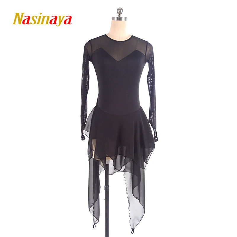 Figure Skating Dress Girl Long Sleeve Dress Dance Costume Sexy Skating Mesh Skirt