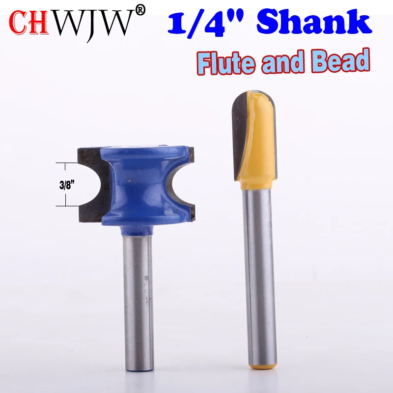 2ピース1/4 "1/2"シャンク3/8 "1/2"直径フルートとビーズ一致ジョイントルータービットセットchwjw