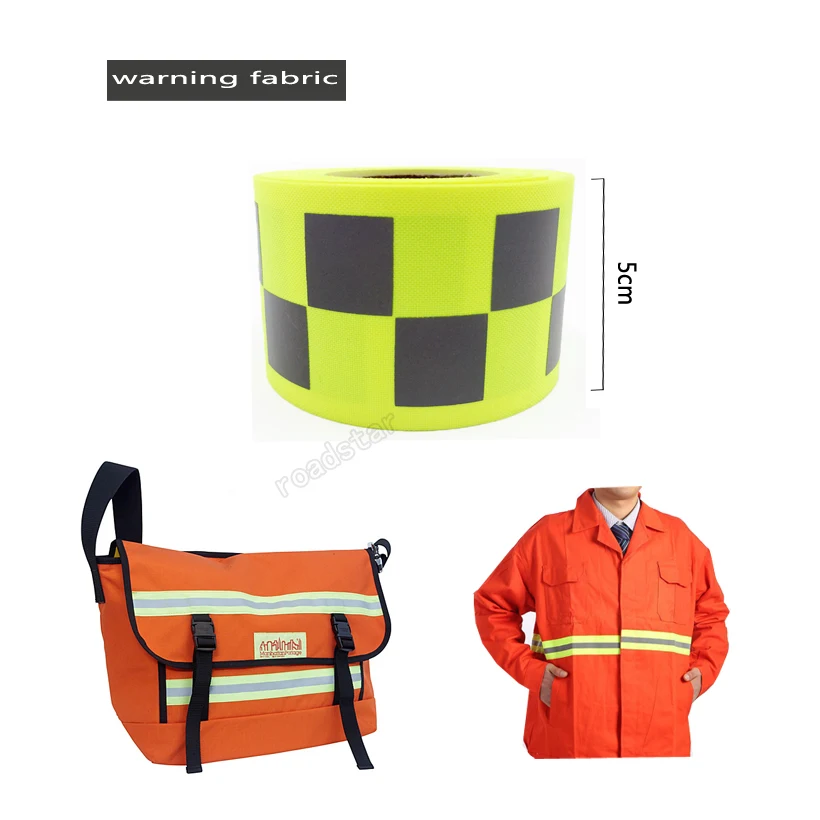 Roadstar Reflective Oxford Webbing Fluorescent Yellow/Fluorescent Orange Warning Tape with Small Square for Safety Clothes