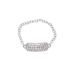 The Franch design thin chain with cz bar charm elegant cute women girl jewelry silver color cz bar minimal ring design