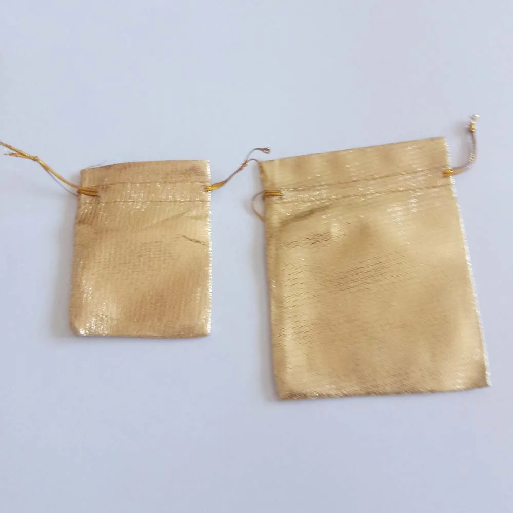 50pcs Gold Cloth Foil Organza Bag Drawstring Bag Jewelry Bags Fabric Pouch Gift Bags Wedding/Party/Christmas Packaging Display