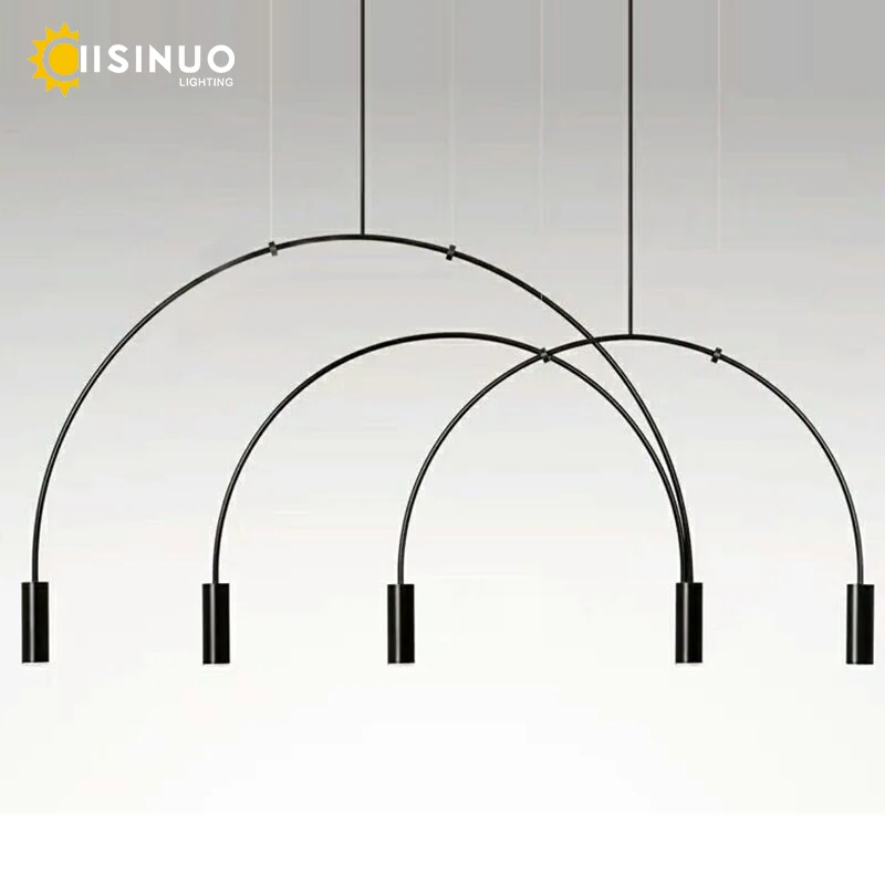 

Postmodern Minimalist Pendant light Black Semicircle G9 bulbs for Living room Bar and Coffee shop Line Art Personality Lamp
