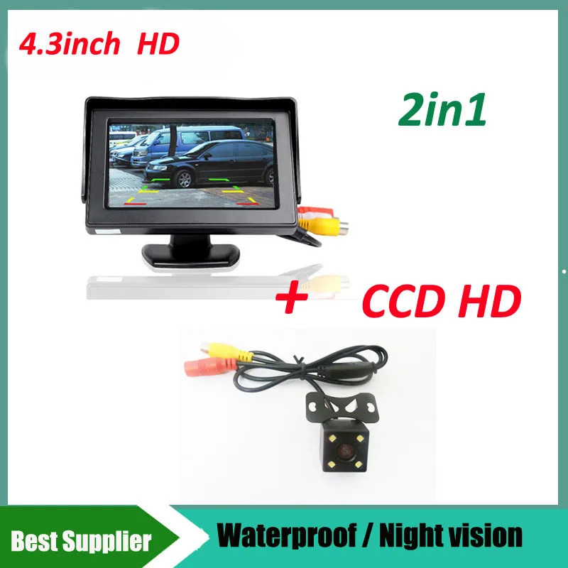 Auto Parking Assistance System 2 in 1 4.3 Digital TFT LCD Mirror Car Parking Monitor + 4LED CCD HD Car Rear view Camera