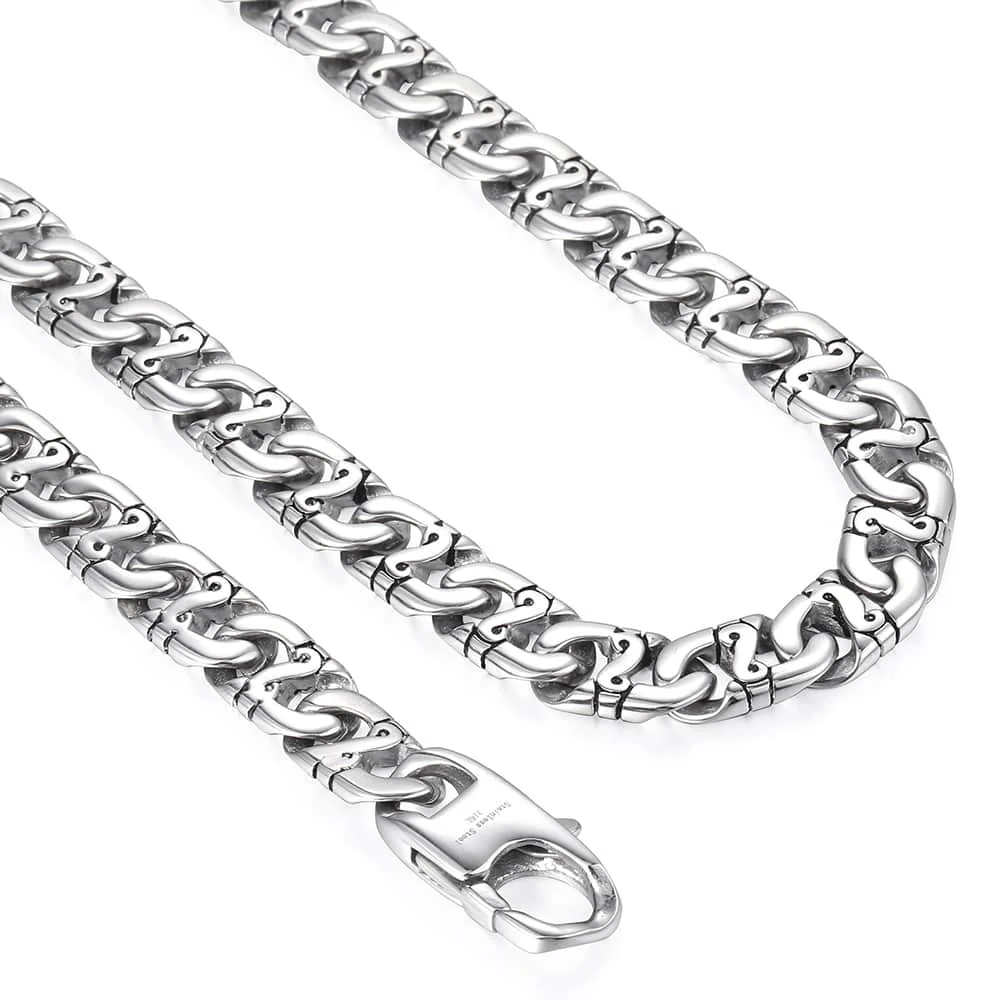 Men\'s Necklace 316L Stainless Steel Chain 9.5mm Heavy Marina Biker Silver Color Fashion Jewelry Dropshipping 18-36inch HN01