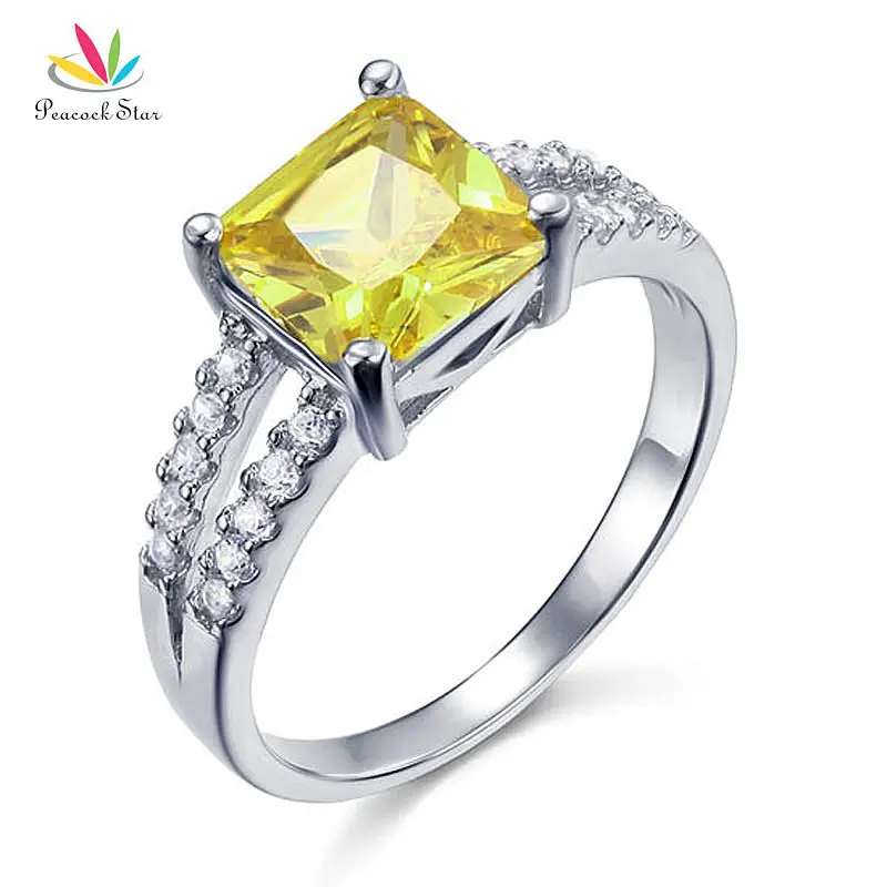 Peacock Star Yellow Ring Canary Color 2 Carat Sterling Solid 925 Silver Jewelry CFR8033