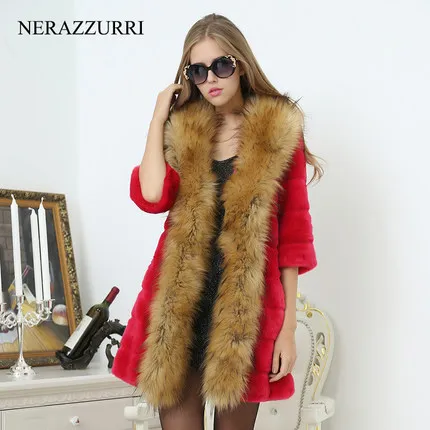 Women's clothing 2019 faux fur slim raccoon fur rex rabbit hair fur coat plus size medium-long