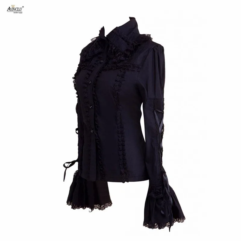 Ainclu Womens Black Long Sleeves Cotton Gothic Rendering and Outer Wear Lolita Blouse With \