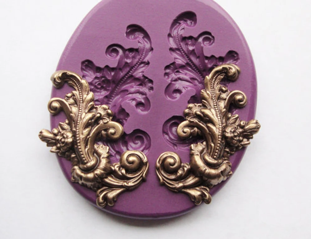 Baroque retro relief mould Leaf Flourish Mould Art Nouveau Victorian Cake Decorating Mold Silicone Molds Polymer Clay Resin Mold