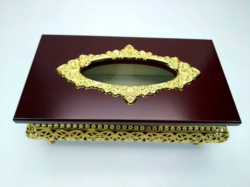 Small/Large Size Gold Wood Tissue Dispense with Imitation Diamond Inlay, Metal Napkin Holder, Box Covers, ZJH046s