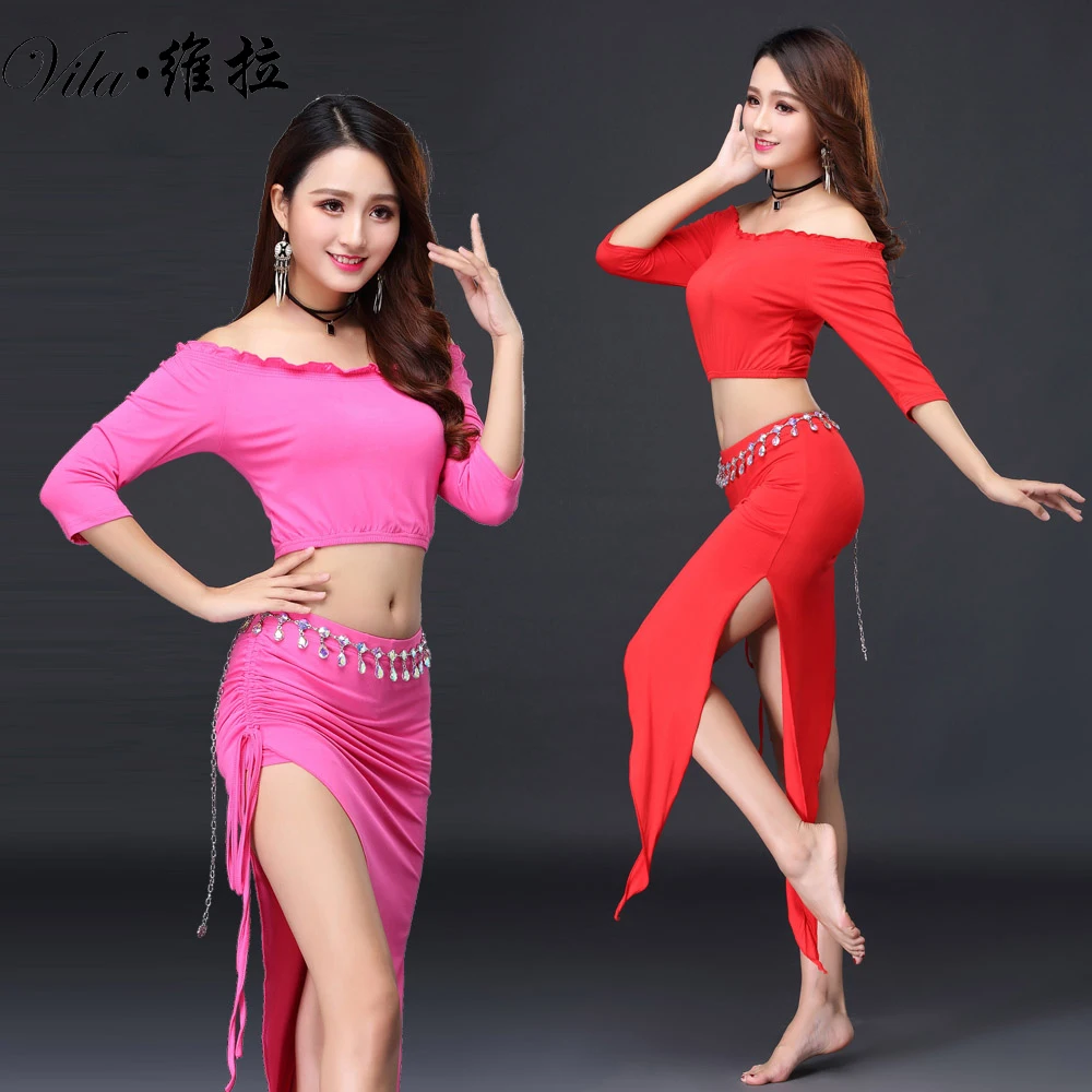 2022 Belly Dance Coustom long sleeve top+ skirt+Belt for dancing performance dance cloth for indian dance cloth