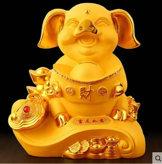 23cm  Resin Zodiac lucky pig piggy bank ingot wishful gift ornaments