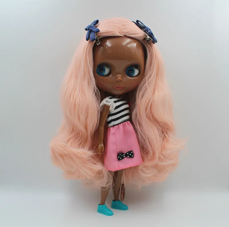 

Blygirl doll Characteristic doll pink wavy hair deep black skin nudity doll general body 7 joint DIY doll new skin