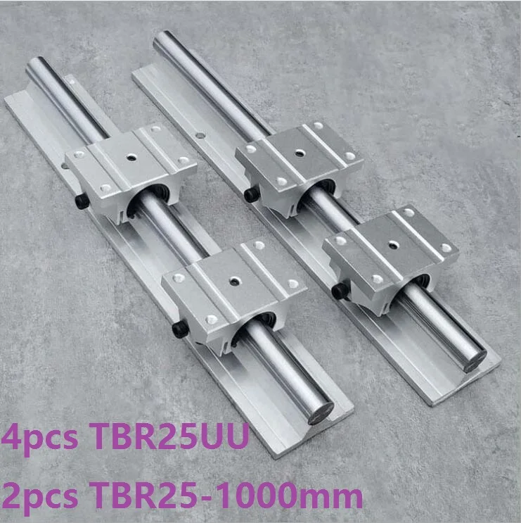 2pcs TBR25 -L 1000mm linear rail guide support + 4pcs TBR25UU linear bearing blocks for CNC linear guide