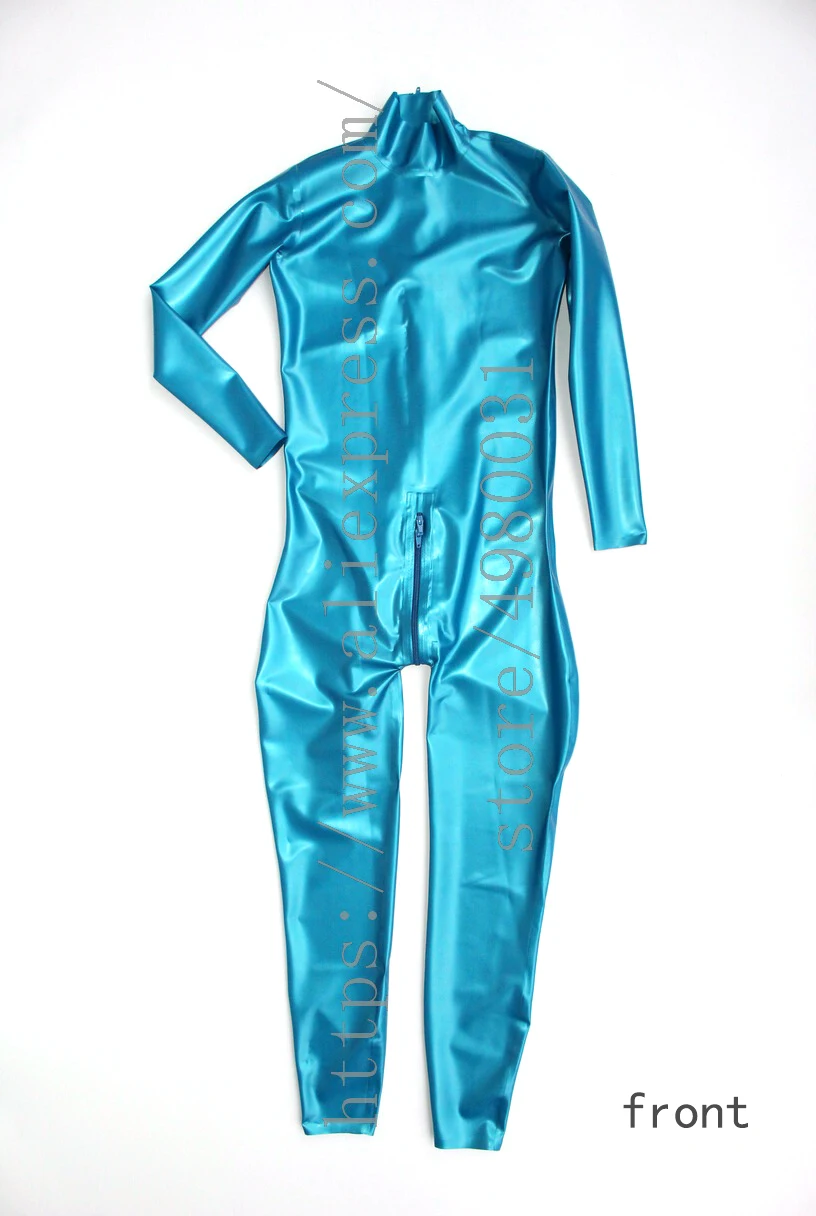 Bling latex Zentai metallic blue men's  latex catsuit homme with back zip to abdomen