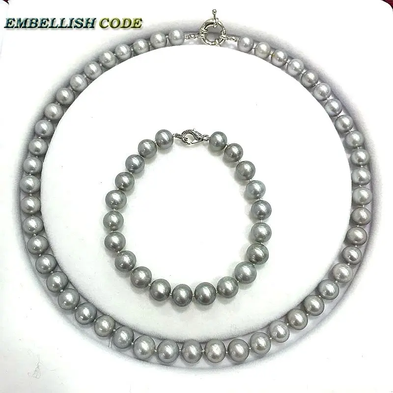 fine jewelry sets choker necklace bracelet pearl grey gray color round like ball natural Cultured freshwater pearls Classic