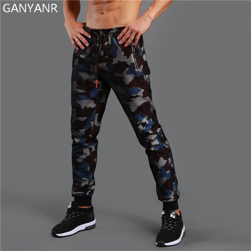 GANYANR Running Pants Men Sport Leggings Training Jogging Gym Athletic Football Sweatpants Fitness Elastic Sportswear Camouflage