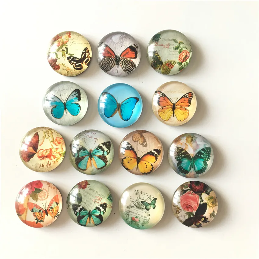 Free shipping (14pcs/lot)Various Butterfly Crystal Glass fridge magnet Cartoon animal message sticker Kitchen home Decor