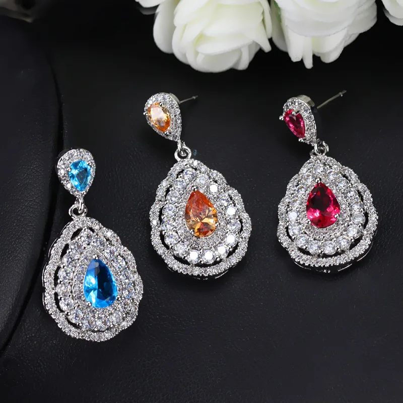 ThreeGraces Elegant Big Water Drop Shape Red Cubic Zirconia Stone Dangle Earrings for Women Bridesmaids Chic Party Jewelry E1326